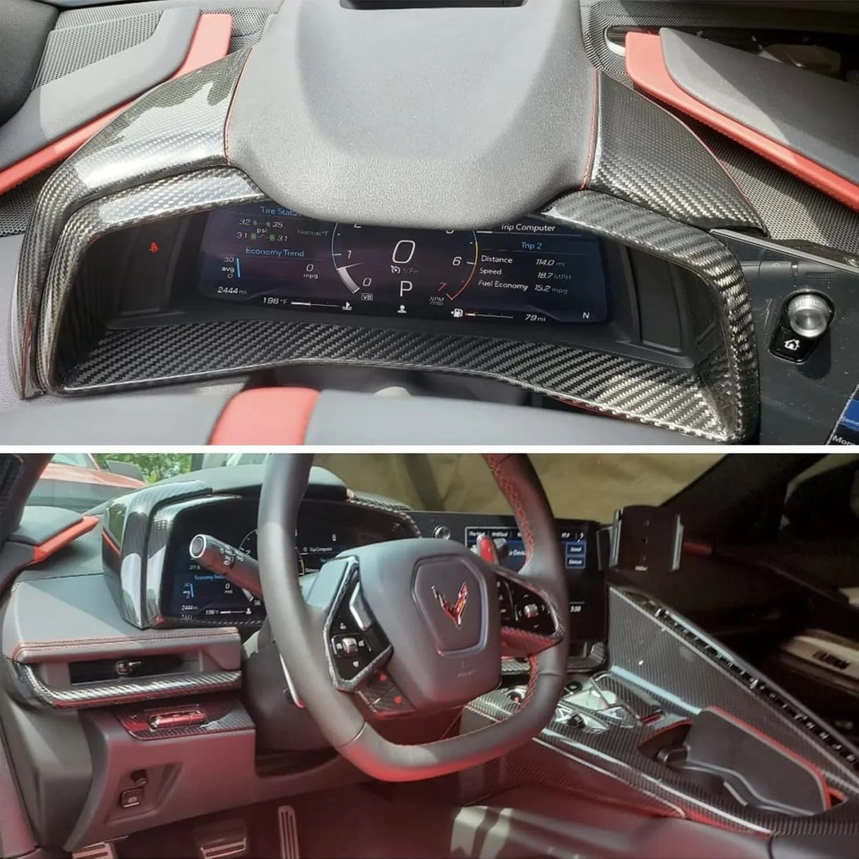 C8 Corvette Real Carbon Fiber Gauge Cluster Upper Dashboard HUD Side Covers | Interior Upgrade (2020–2026)