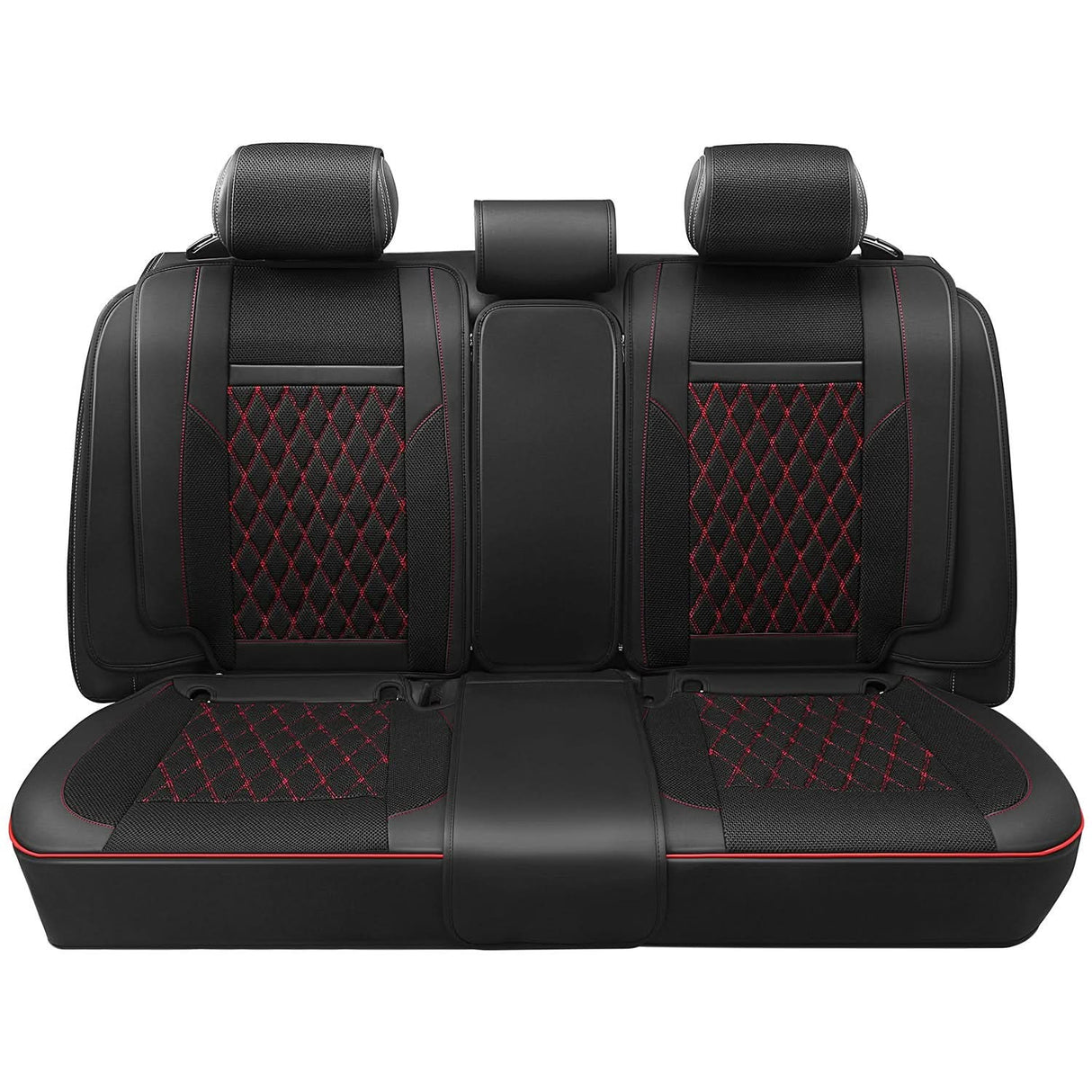 Diamond Stitch Mesh Fabric Seat Covers - Full Set 4PCS Black Red
