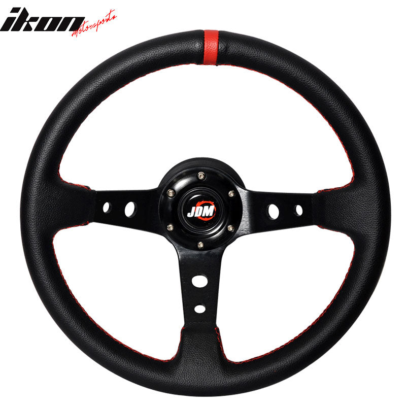 Black W/ Red Stitch Racing Steering Wheel 350MM + JDM Hub Adapter