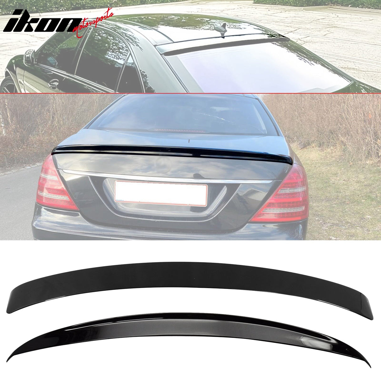 Fits 07-13 W221 Trunk Spoiler & L Type Roof Wing #040 Black
