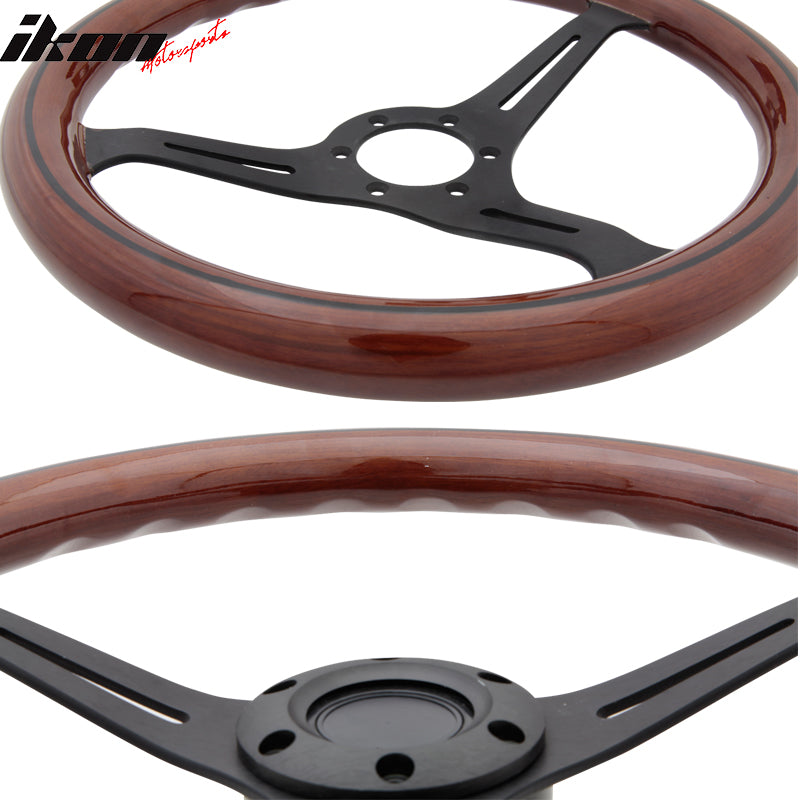 Wood Grain 6-Bolt Wooden Steering Wheel 350MM Trim Horn Button