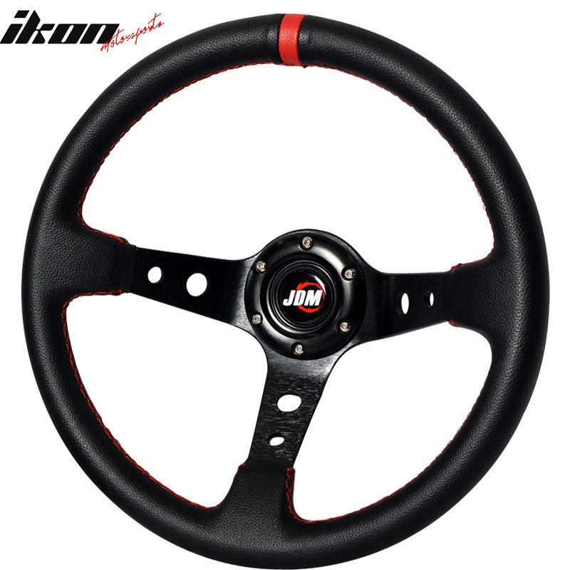 Black Red Deep Dish 6-Bolt Steering Wheel 350MM & Horn Button