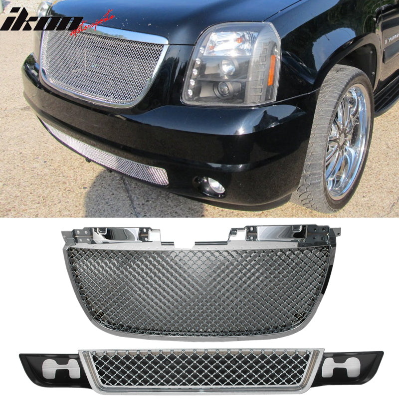 Fits 07-14 GMC Yukon /Yukon XL 1500 Denali Up + Low 2PC Chrome Mesh G