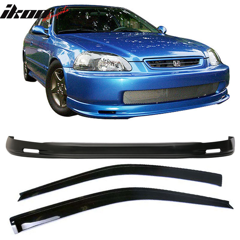 Fits 96-98 Honda Civic 3Dr Front + Rear Bumper Lip + Sun Window Visors