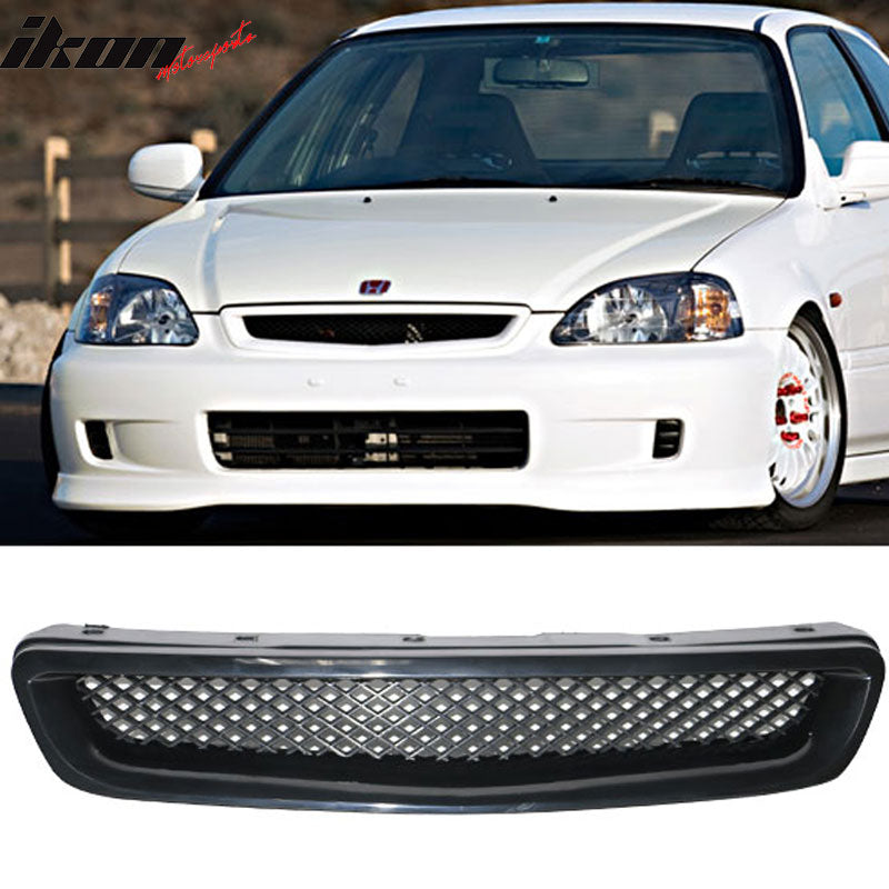 Fits 96-98 Honda Civic 3Dr TR Front + Rear Bumper Lip + Hood Grill