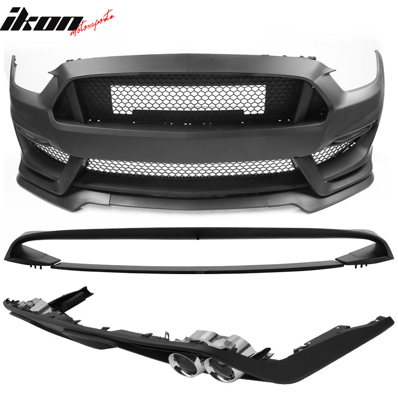 2015-2017 Ford Mustang Front Bumper Rear Diffuser & Dual Trunk Spoiler