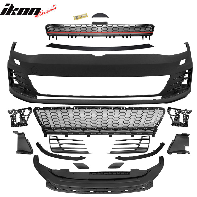 2015-2017 Golf 7 MK7 GTI Type Front Bumper + Black Red Chrome Grille
