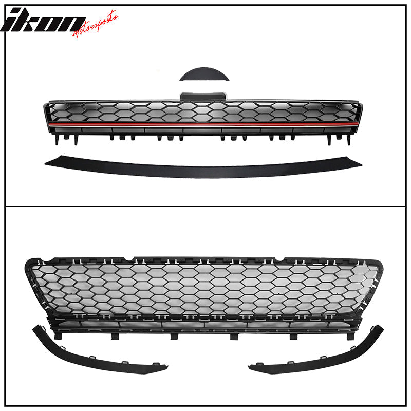 2015-2017 Golf 7 MK7 GTI Type Front Bumper + Black Red Chrome Grille