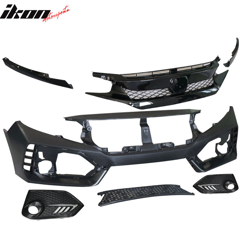 Fits 16-18 Honda Civic 10th-Gen TR Front Bumper Grille Foglight Cover