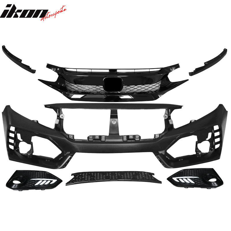 Fits 16-18 Honda Civic 10th-Gen TR Front Bumper Grille Foglight Cover