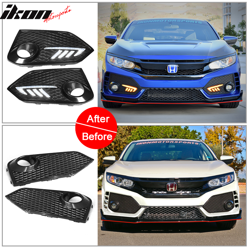 Fits 16-18 Honda Civic TR Front Bumper + Grille + Lip + Foglight Cover