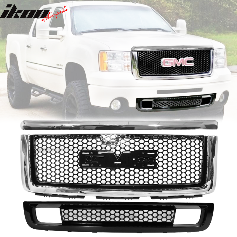 2007-2013 GMC Sierra 1500 Denali Hood Molding Upper Lower Grille ABS