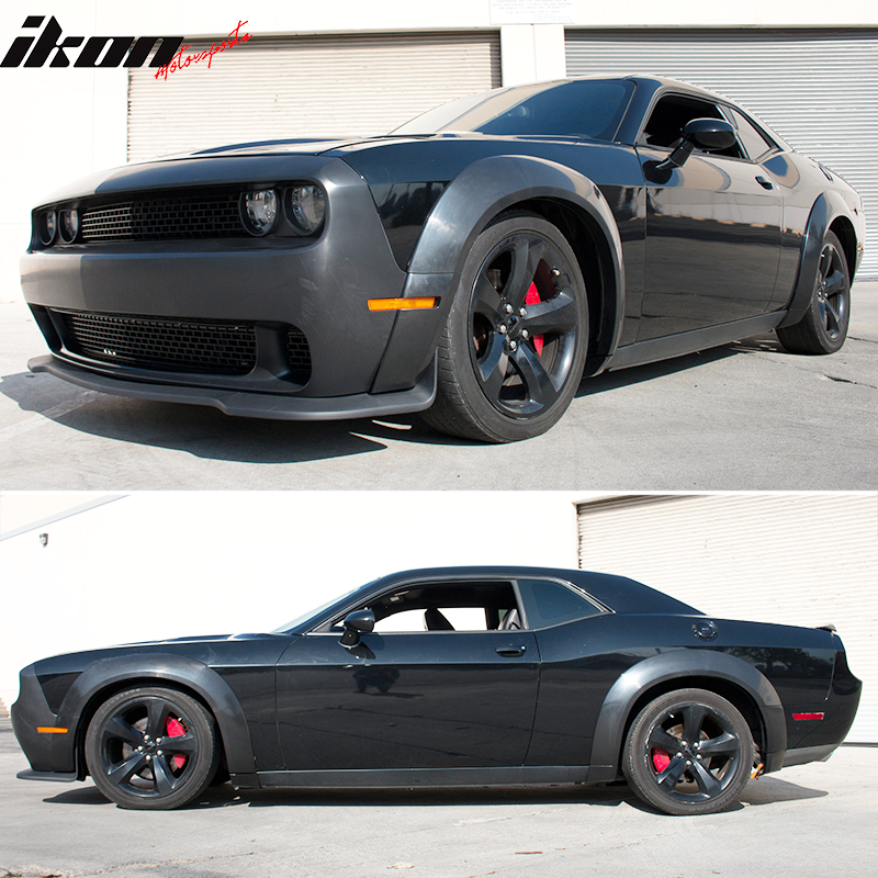 Fits 08-14 Challenger Front Bumper + Lip + Fender Flares + Headlights