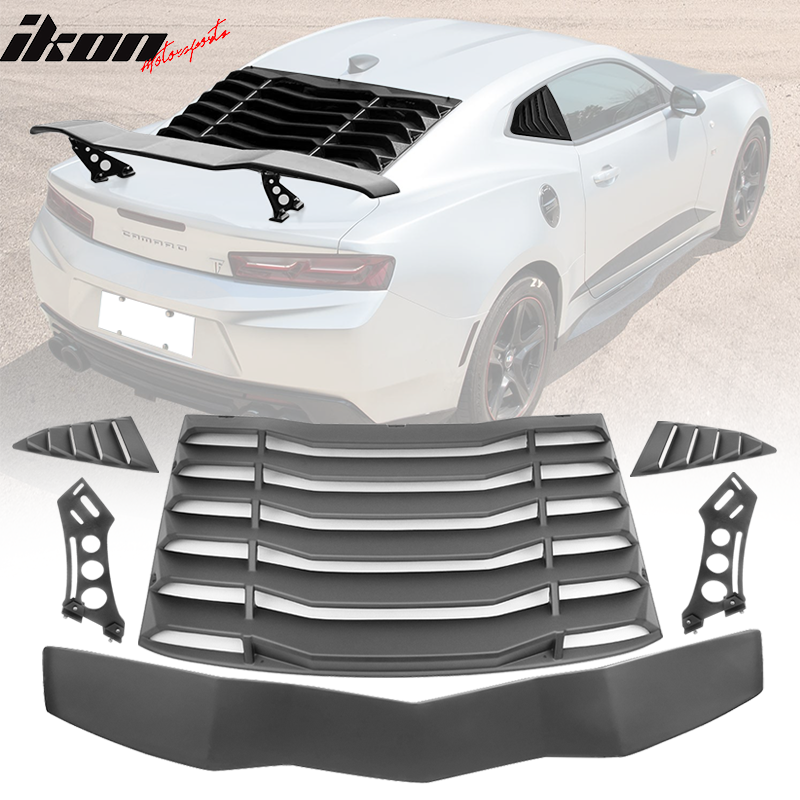 2016-2024 Chevy Camaro Black Rear Side Window Louver Trunk Spoiler ABS