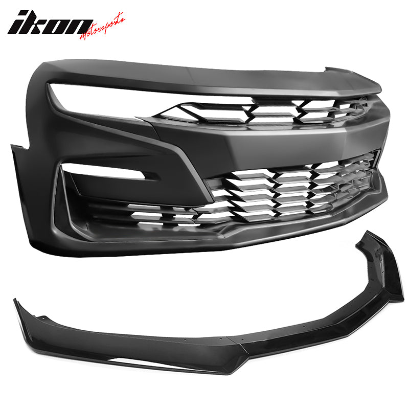 2019-2024 Chevy Camaro SS Style Black Front Bumper Guard Gloss Lip ABS