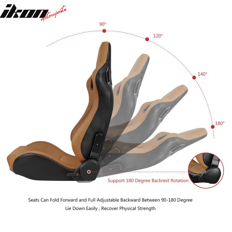 Universal Brown Racing Seat with Dual Slider 5 Point Cam-lock Belt PU
