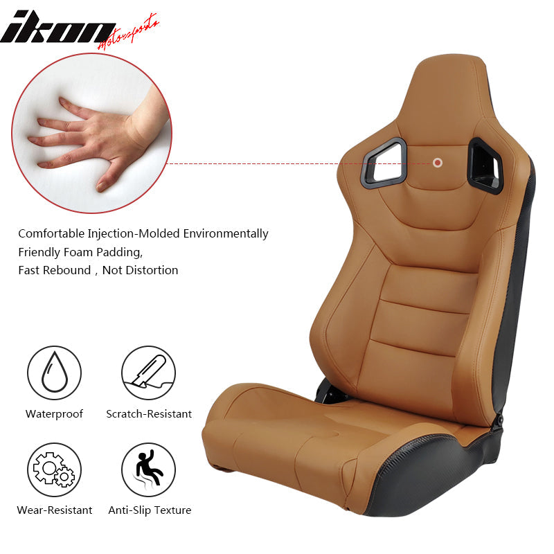 Universal Brown Racing Seat with Dual Slider 6 Point Cam-lock Belt PU