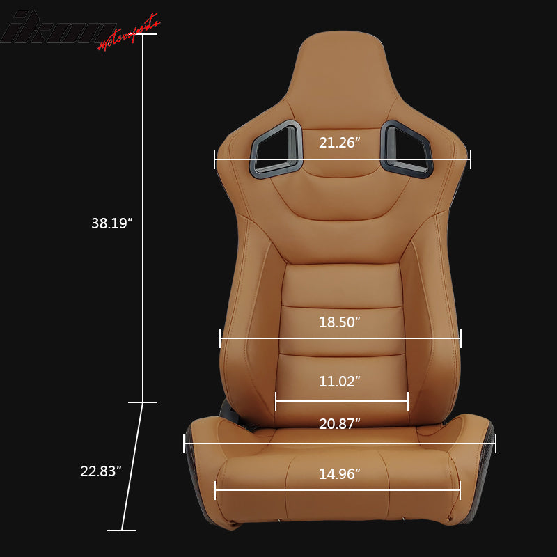 Universal Brown Racing Seat with Dual Slider 6 Point Cam-lock Belt PU