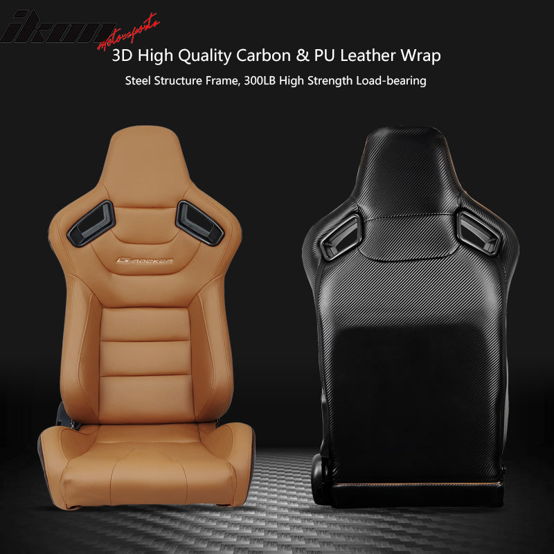Universal Brown Racing Seat with Dual Slider 5 Point Cam-lock Belt PU