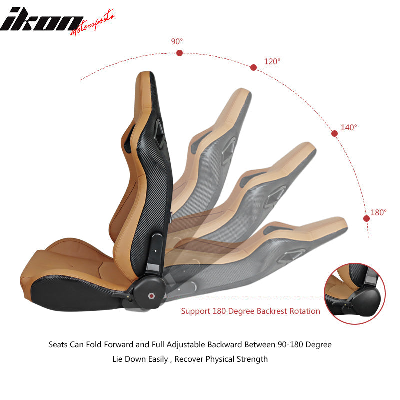 Universal Brown Racing Seat with Dual Slider 6 Point Cam-lock Belt PU