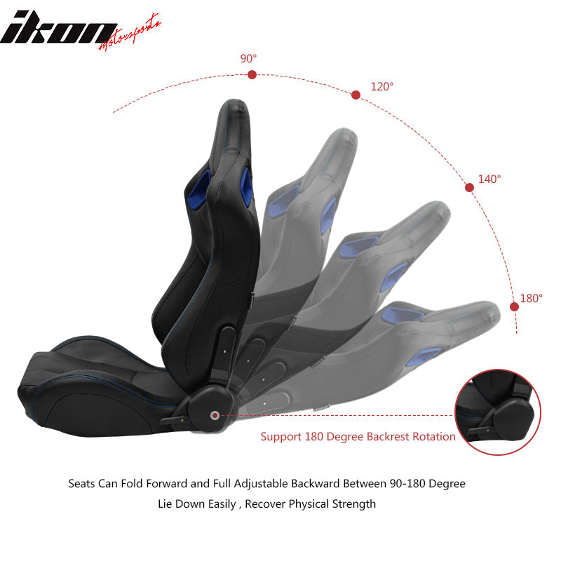 Universal Blue Bezel Racing Seat Dual Slider Cam-lock Belt PU Carbon