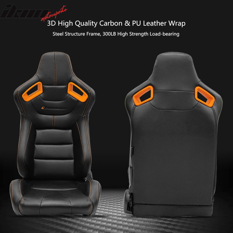 Universal Orange Bezel Racing Seat Dual Slider Buckle Belt PU Carbon