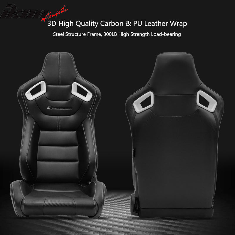 Universal White Bezel Racing Seat Dual Slider Buckle Belt PU Carbon