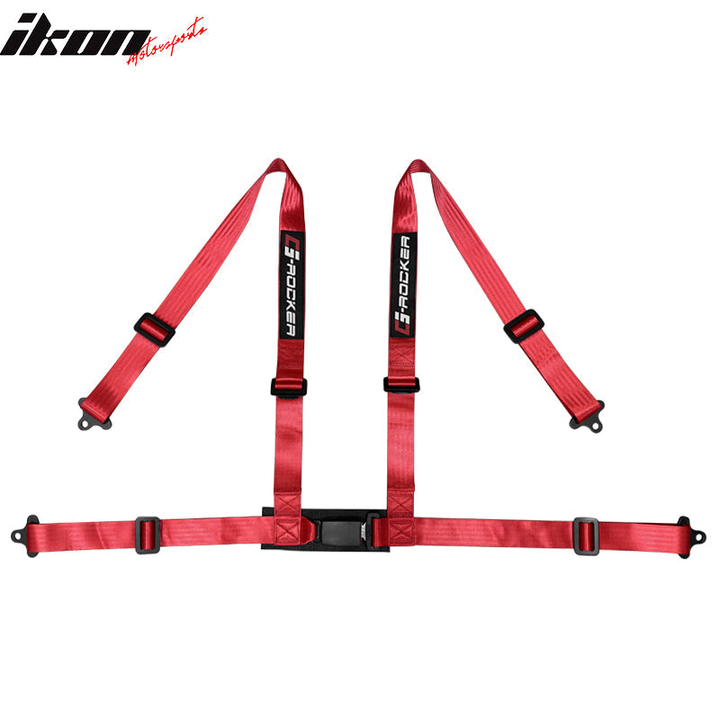 Universal Red Bezel Racing Seat Dual Slider Buckle Belt PU Carbon