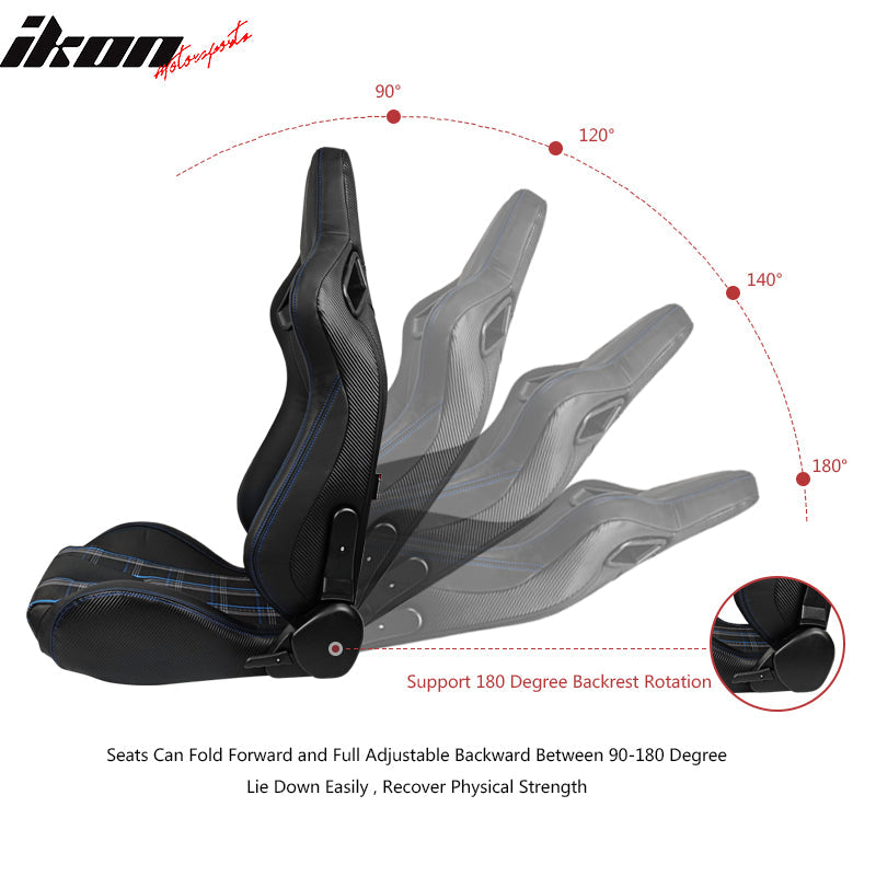 Universal Blue Plaid Racing Seat Dual Slider Buckle Belt PU Carbon