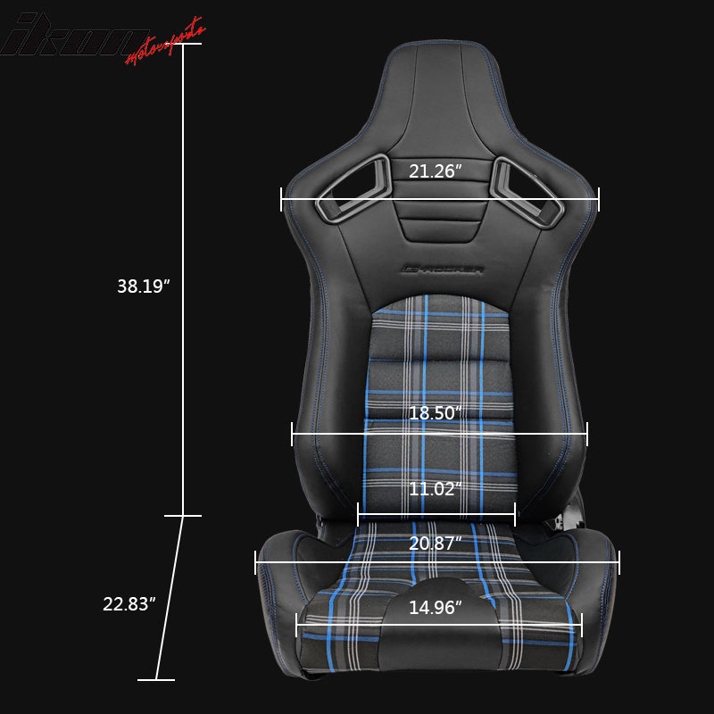 Universal Blue Plaid Racing Seat Dual Slider Buckle Belt PU Carbon