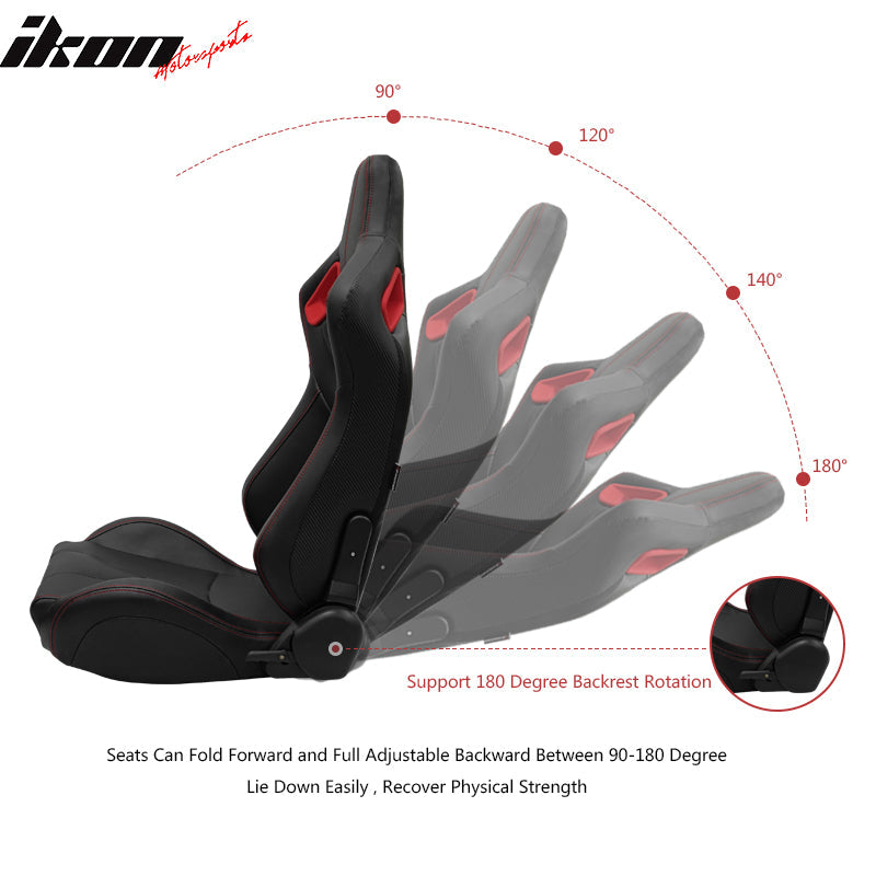 Universal Red Bezel Racing Seat Dual Slider Cam-lock Belt PU Carbon