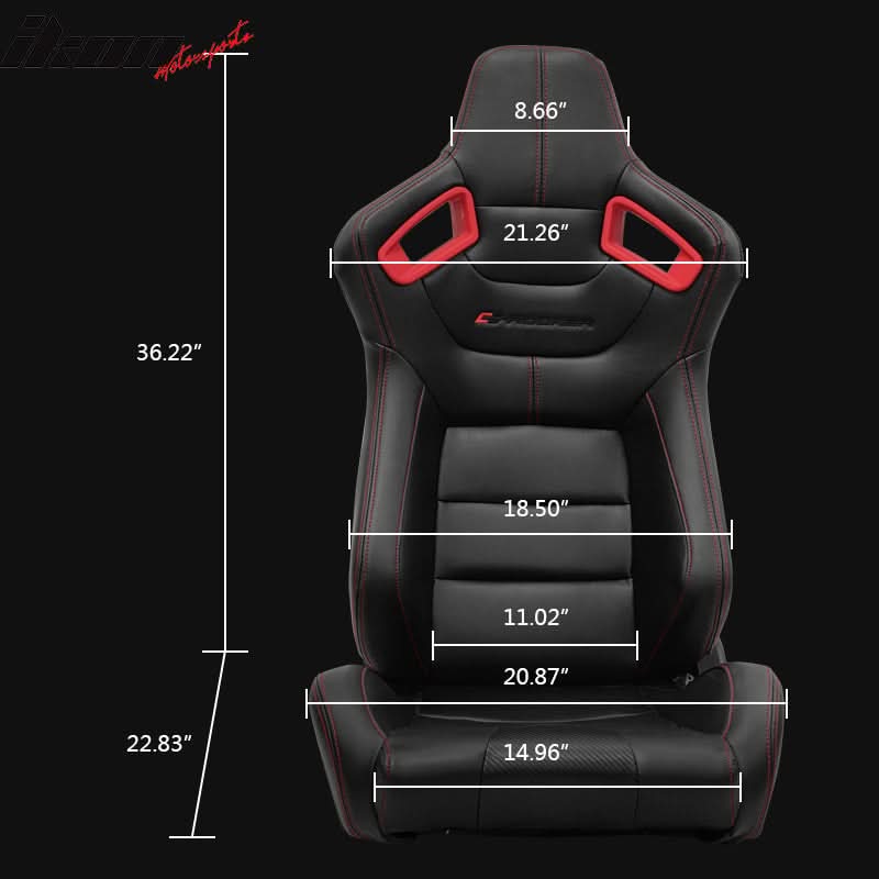 Universal Red Bezel Racing Seat Dual Slider Cam-lock Belt PU Carbon