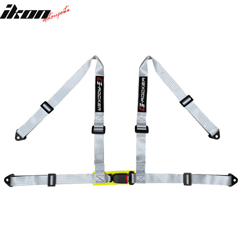 Universal White Bucket Racing Seat Dual Slider Buckle Style Belt PU