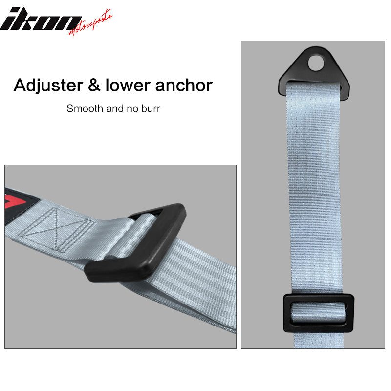 Universal White Bucket Racing Seat Dual Slider Buckle Style Belt PU