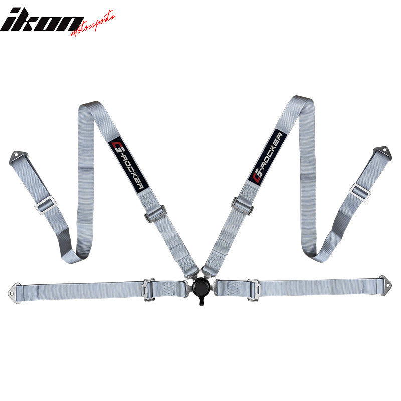 Universal White Bucket Racing Seat Dual Slider Buckle Belt Gray PU