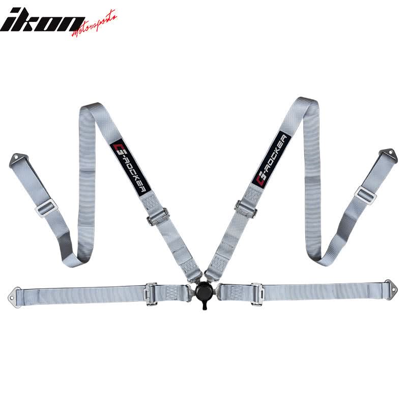 Universal White Bucket Racing Seat Dual Slider Buckle Belt Gray PU