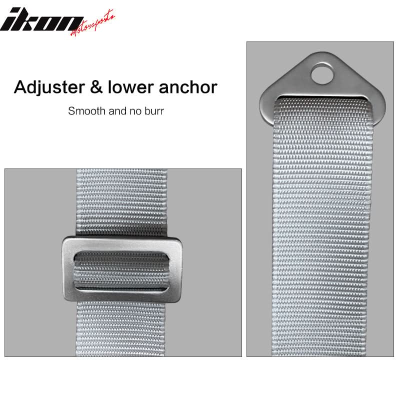 Universal White Bucket Racing Seat Dual Slider Buckle Belt Gray PU