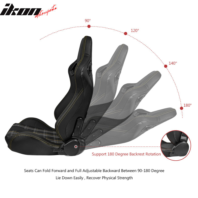 Universal Racing Seat Yellow Plaid Dual Slider Buckle Belt PU Carbon