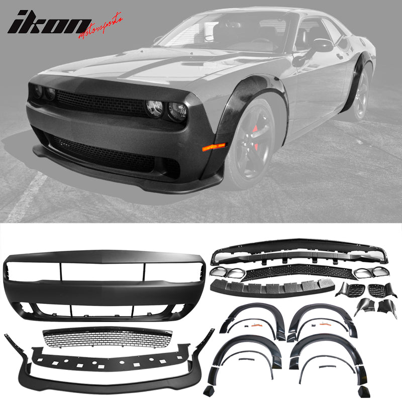 2008-2014 Dodge Challenger Front+Rear Bumper Cover+Lip+Diffuser PP