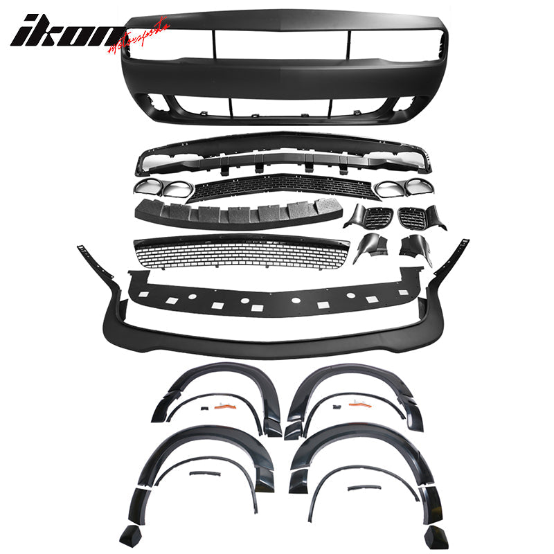2008-2014 Dodge Challenger Front+Rear Bumper Cover+Lip+Diffuser PP