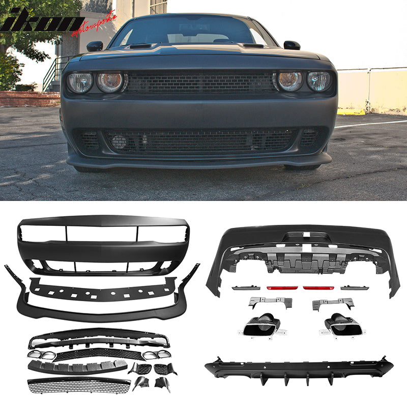 2008-2014 Dodge Challenger Front+Rear Bumper Cover+Lip+Diffuser PP
