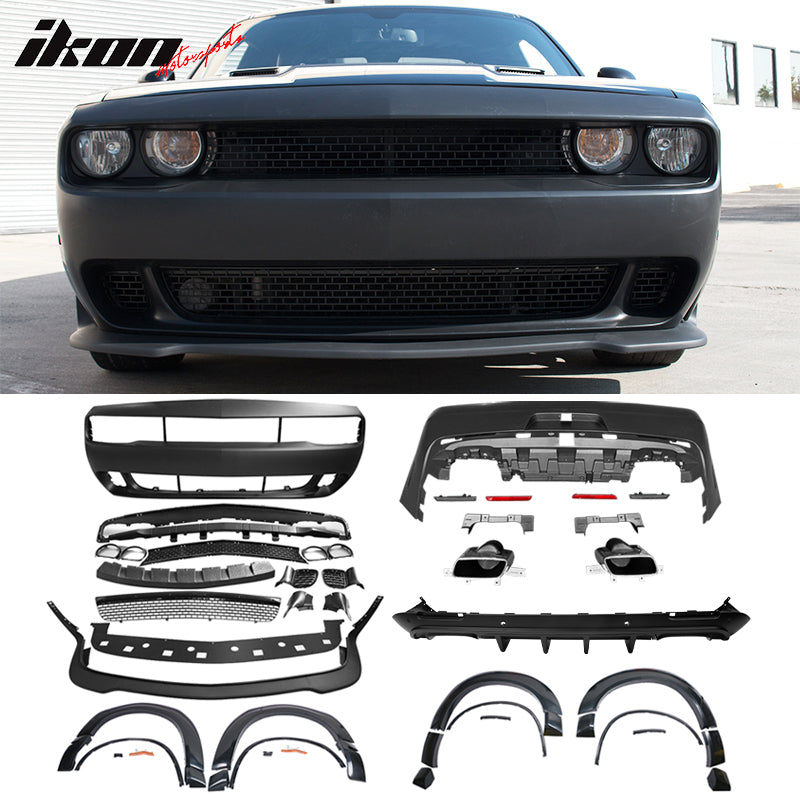 2008-2014 Dodge Challenger Front+Rear Bumper Cover+Lip+Diffuser PP