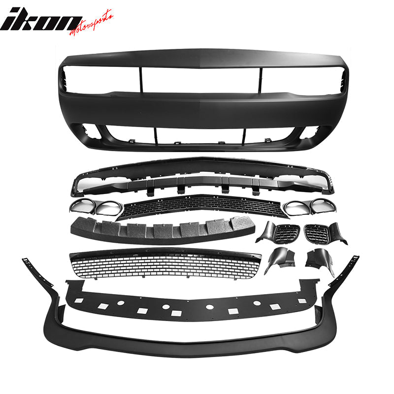 2008-2014 Dodge Challenger Front+Rear Bumper Cover+Lip+Diffuser PP