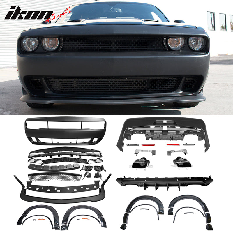 2008-2014 Dodge Challenger Front+Rear Bumper Cover+Lip+Diffuser PP
