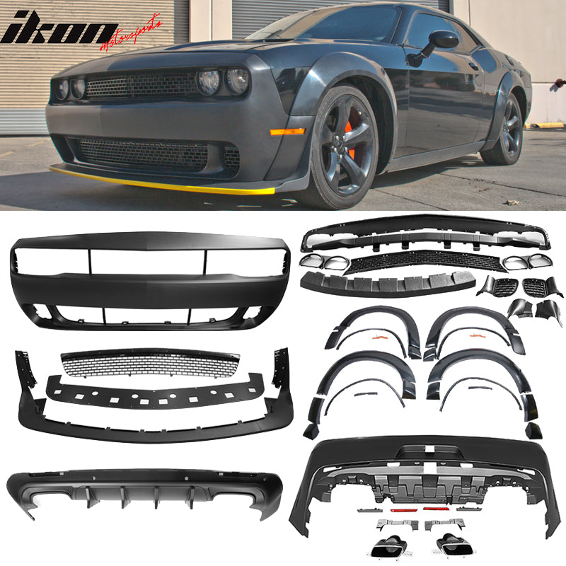2008-2014 Challenger Front+Rear Bumper Cover+Fender Flares+V3 Diffuser