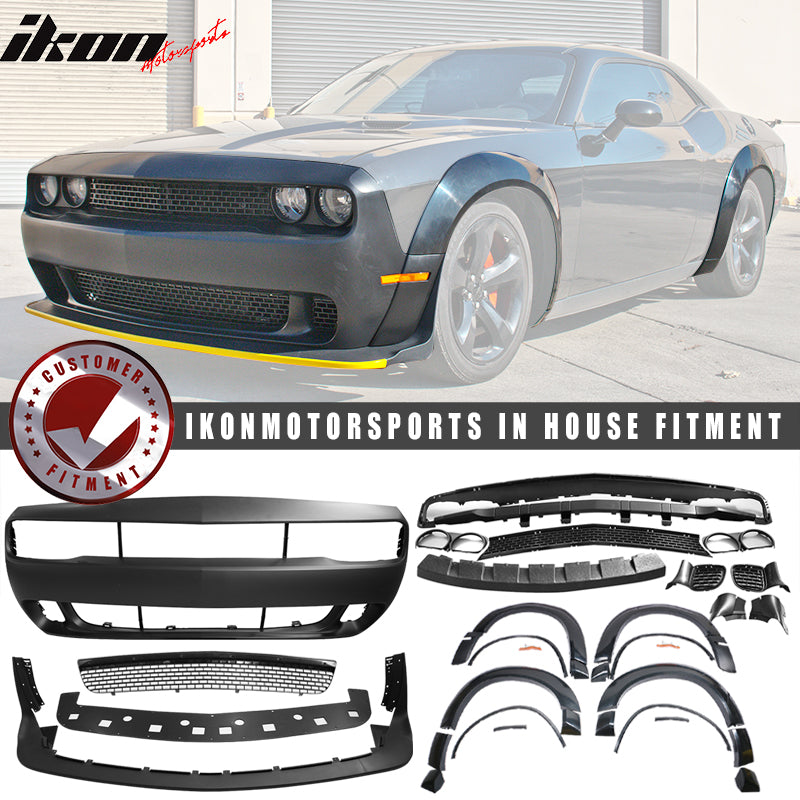 2008-2014 Challenger Front+Rear Bumper Cover+Fender Flares+V3 Diffuser
