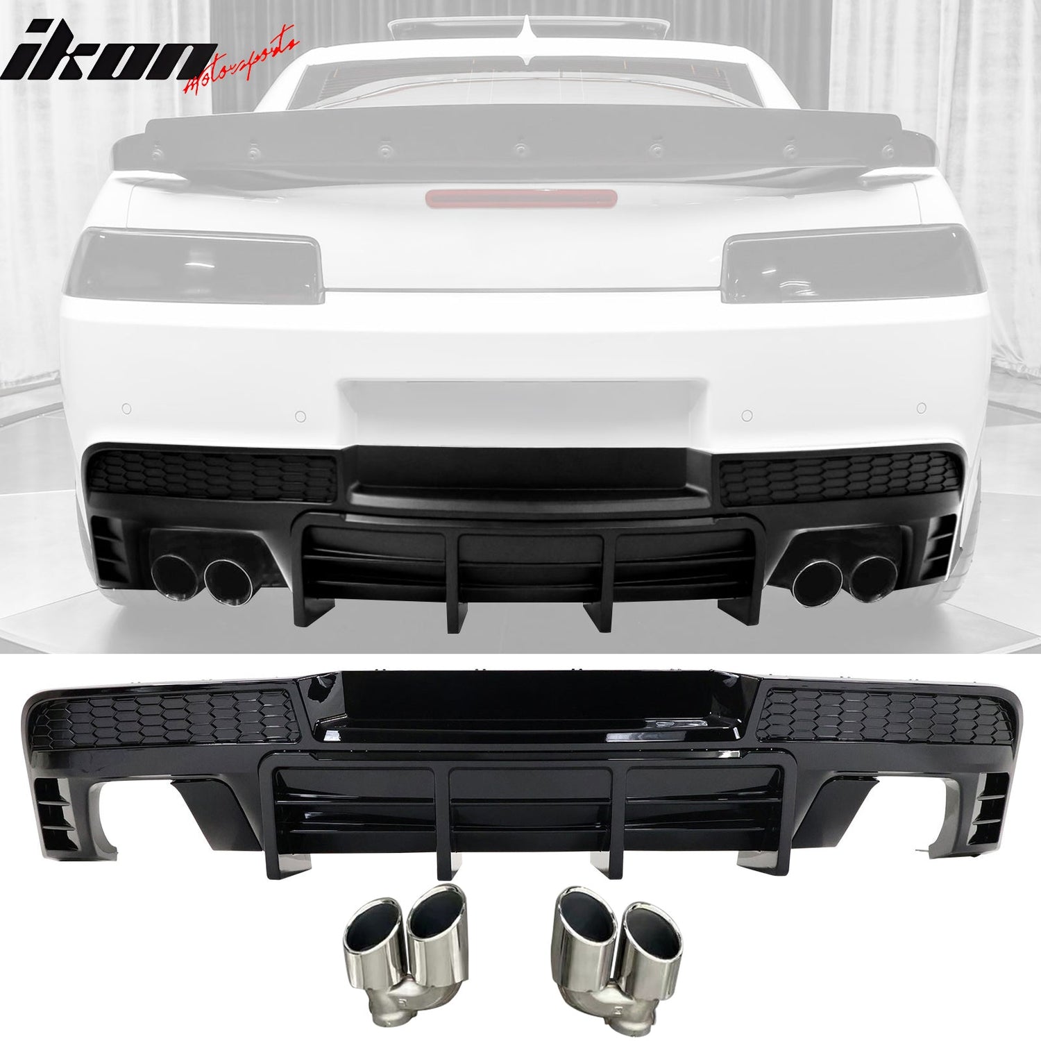 2014-2015 Chevy Camaro Black Rear Diffuser + Quad Exhaust Tips