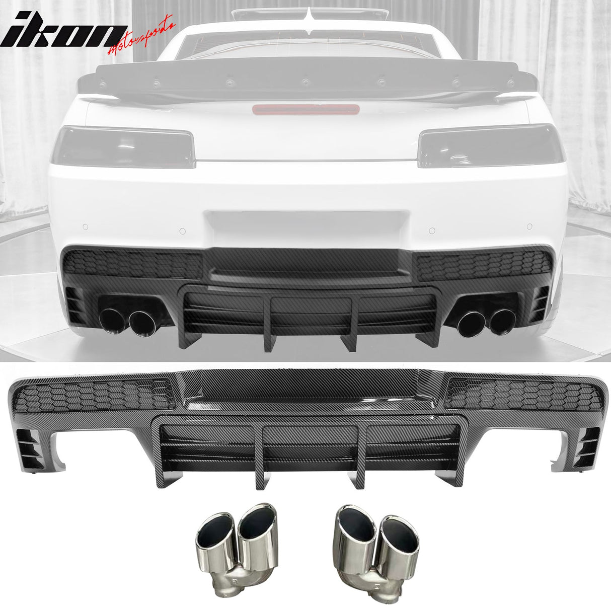 2014-2015 Chevy Camaro Black Rear Diffuser + Quad Exhaust Tips