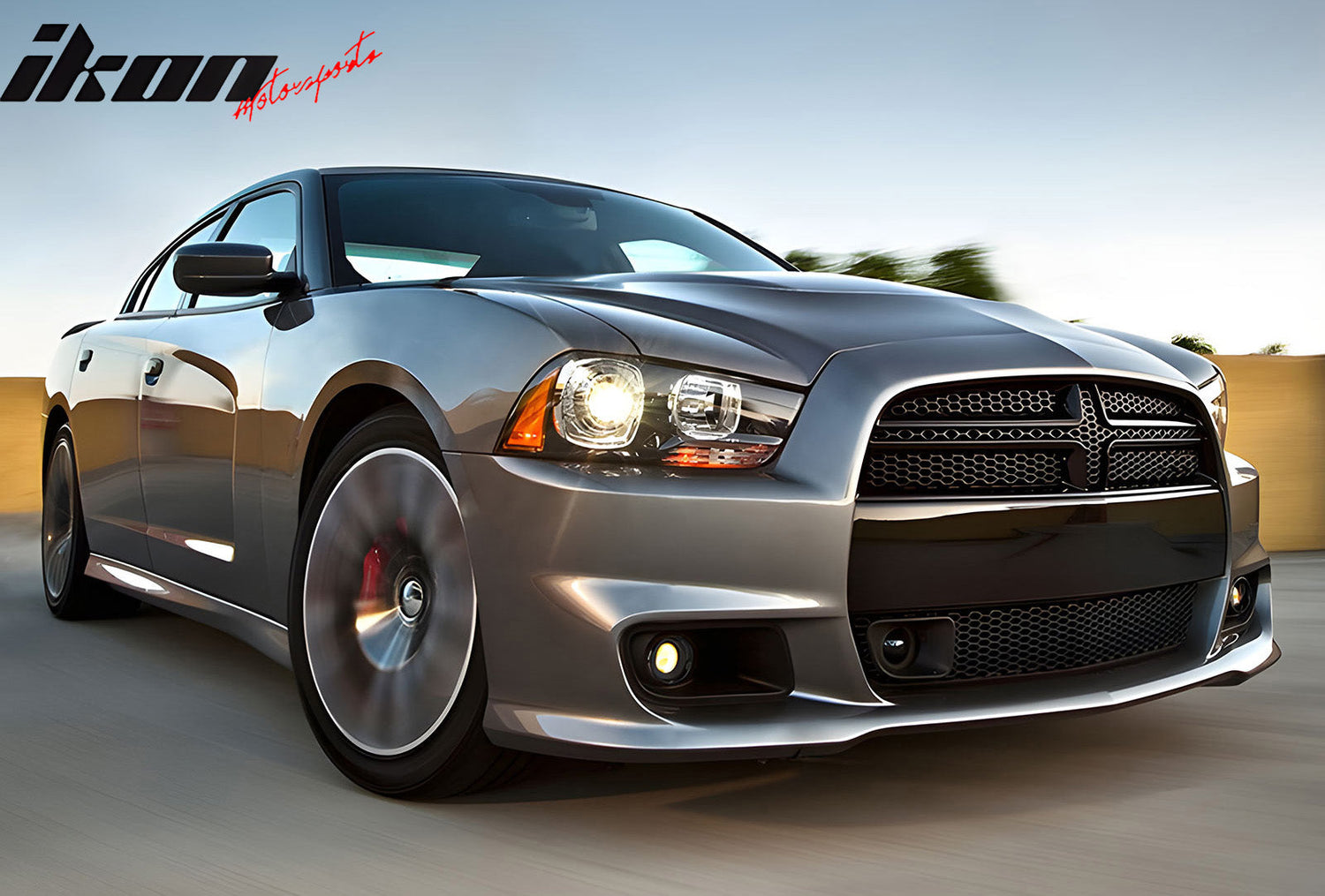 2011-2014 Dodge Charger Front Bumper Conversion Grilles SRT8 Style Bla