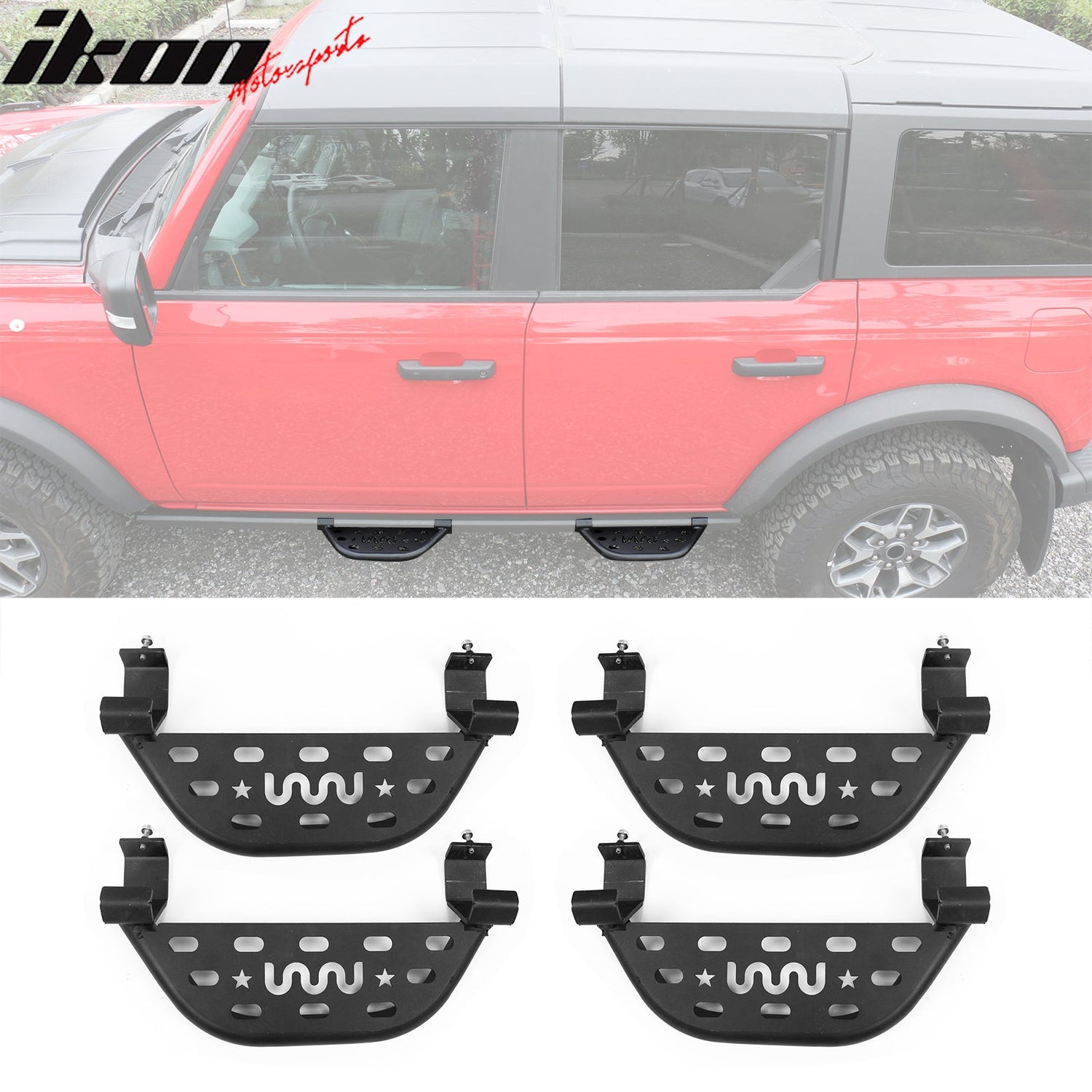 2021-2025 Ford Bronco 4 Door Black Rock Rail Side Step Tungsten Steel